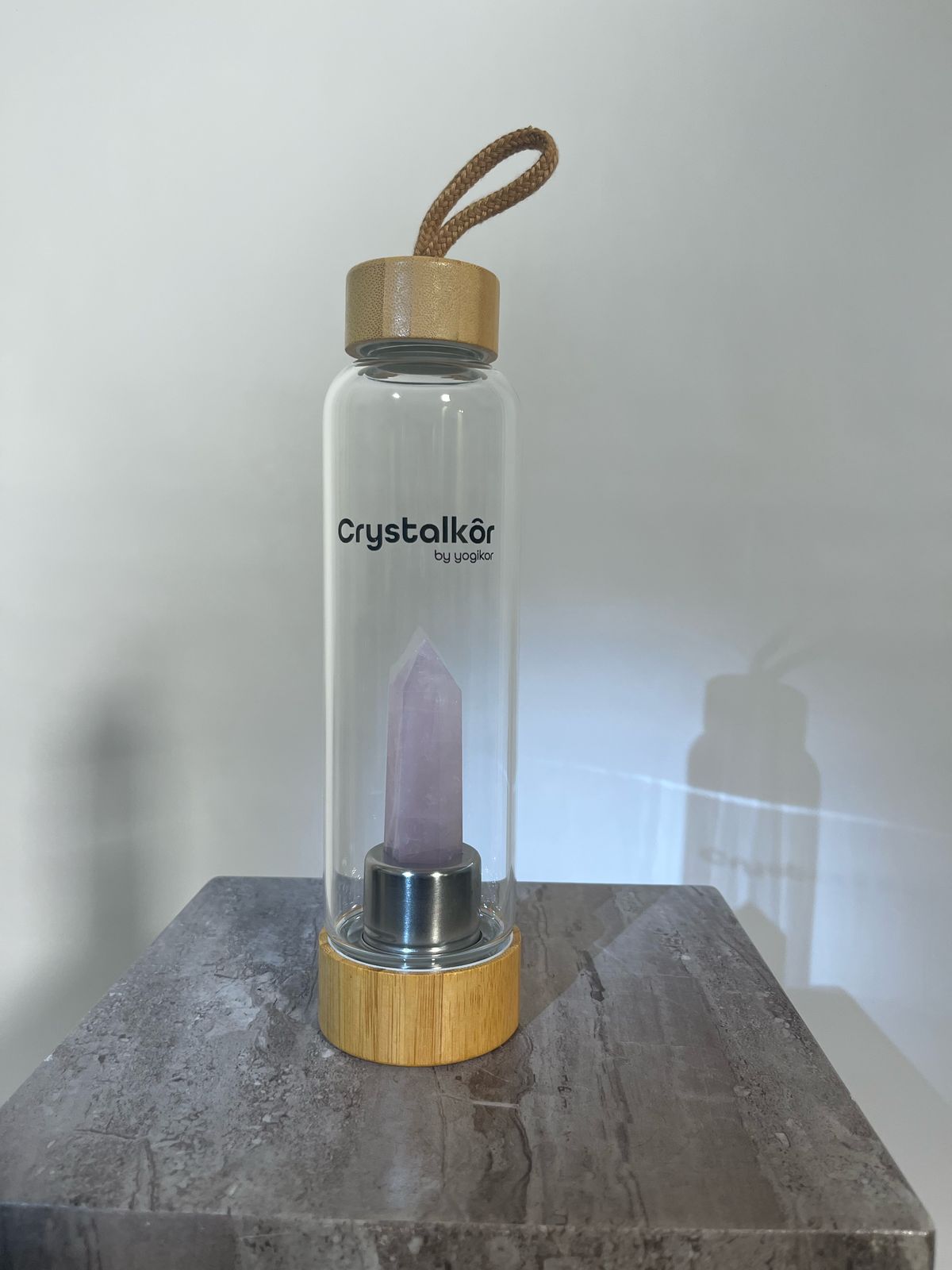 Pillar Crystalkor Water Bottle -  Rose Quartz  Crystal